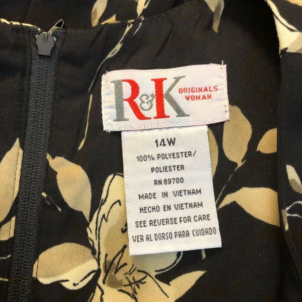 R&K Originals Career Maxi Shift Dress Jewel Neck Sleeveless Size 14W Vintage